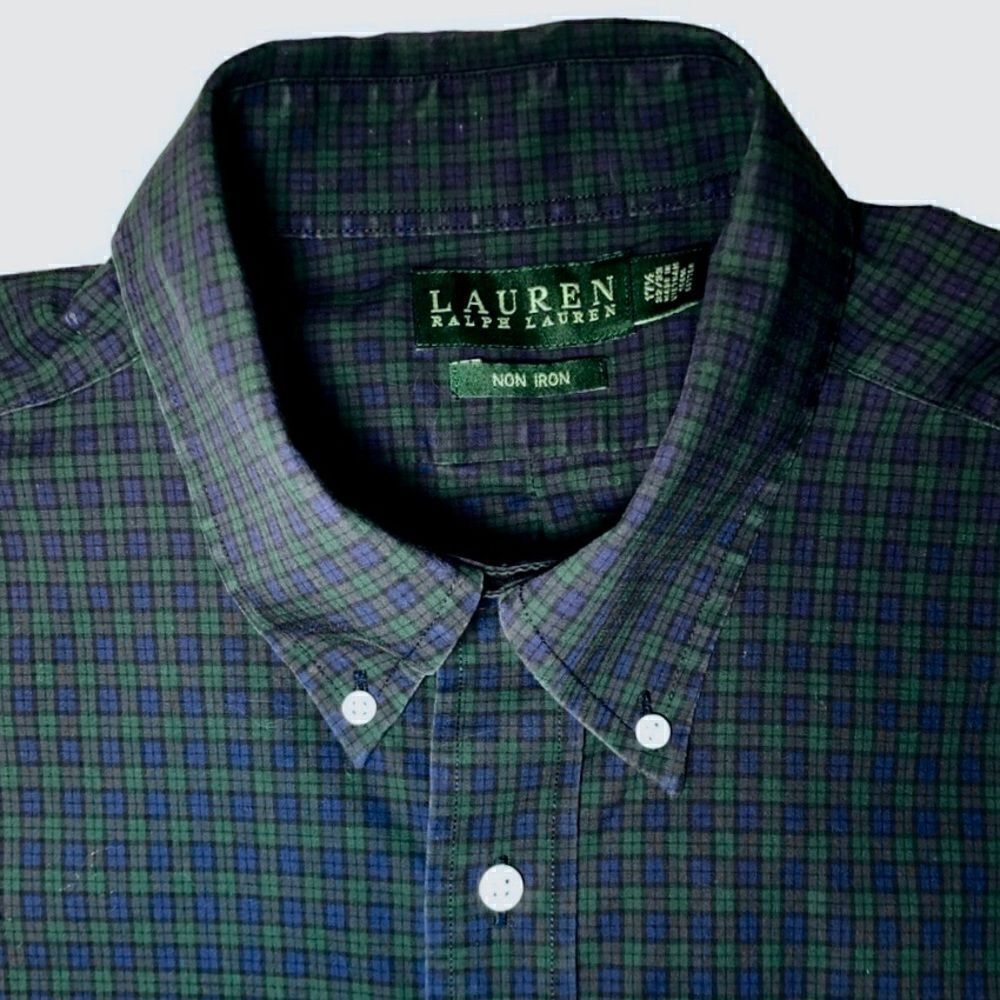 Lauren Ralph Lauren Non Iron Plaid Button Down in Navy/Green Men’s 17 1/2-32/33
